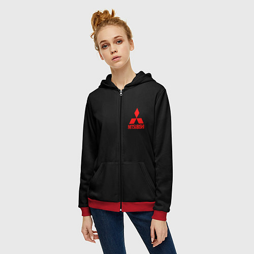 Женская толстовка на молнии Mitsubishi logo / 3D-Красный – фото 3