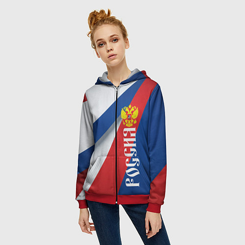 Женская толстовка на молнии Цвета флага России и герб / 3D-Красный – фото 3