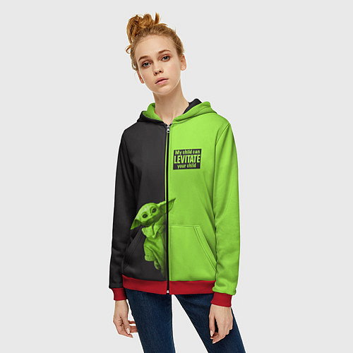 Женская толстовка на молнии Child Grogu / 3D-Красный – фото 3