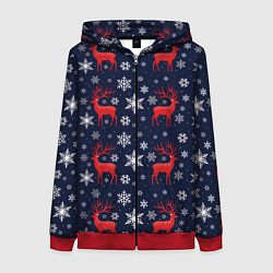 Толстовка на молнии женская Олени новогодние, цвет: 3D-красный