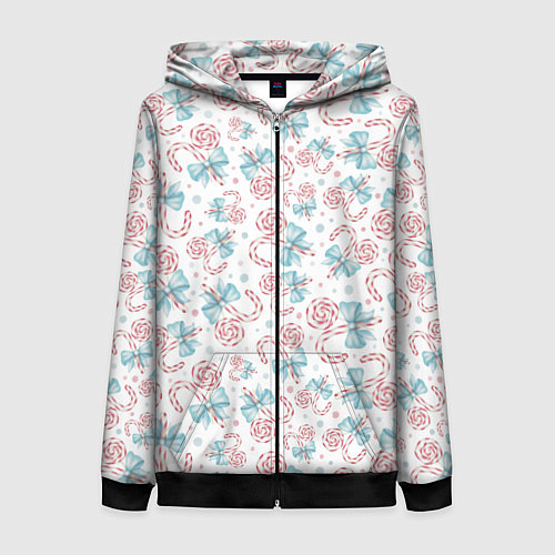 Женская толстовка на молнии Новогодние леденцы / 3D-Черный – фото 1