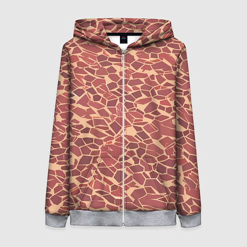 Женская толстовка на молнии Тёмно красные плитки на бежевом фоне / 3D-Меланж – фото 1