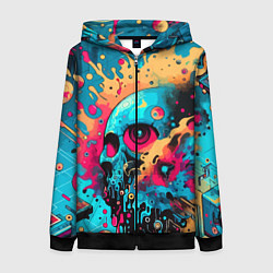 Женская толстовка на молнии Абстракция с черепом - нейроарт