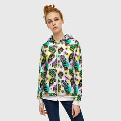 Толстовка на молнии женская Орнамент майя, цвет: 3D-белый — фото 2