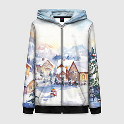 Женская толстовка на молнии Новогодний снежный город