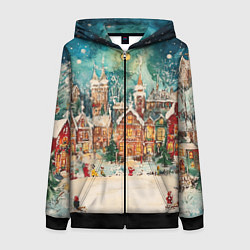 Женская толстовка на молнии Новогодний снежный город