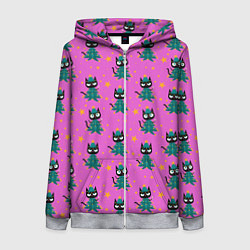 Женская толстовка на молнии Черный кот в костюме новогодней елки паттерн