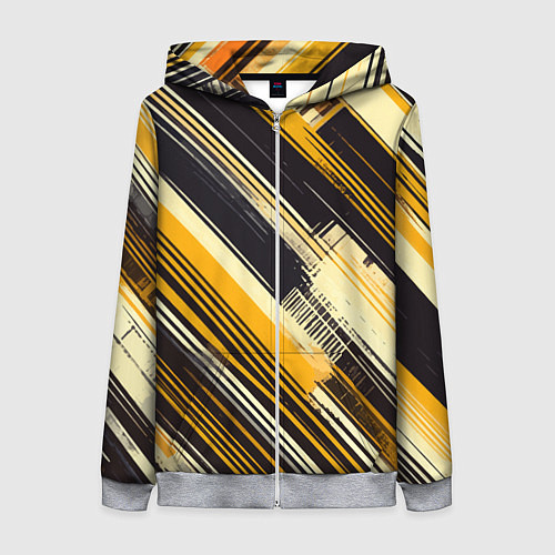 Женская толстовка на молнии Жёлтые диагональные полосы на чёрном фоне / 3D-Меланж – фото 1