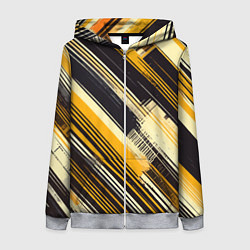 Женская толстовка на молнии Жёлтые диагональные полосы на чёрном фоне