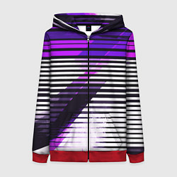 Женская толстовка на молнии Фиолетово-чёрные полосы на белом фоне