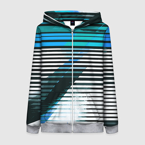 Женская толстовка на молнии Сине-чёрные полосы на белом фоне / 3D-Меланж – фото 1