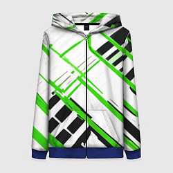 Толстовка на молнии женская Зелёно-чёрные полосы на белом фоне, цвет: 3D-синий