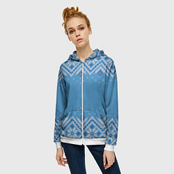 Толстовка на молнии женская Вязаный скандинавский орнамент, цвет: 3D-белый — фото 2