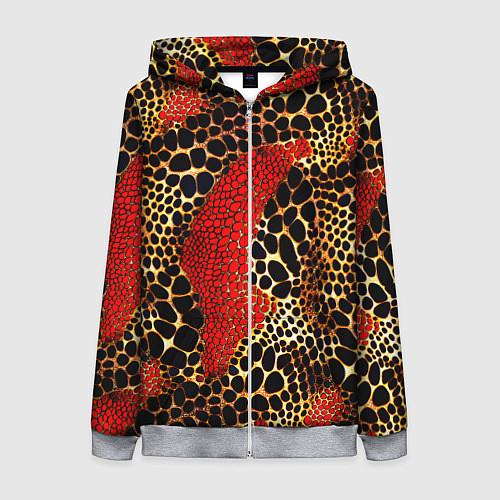 Женская толстовка на молнии Красно-черно-золотая змеиная кожа / 3D-Меланж – фото 1