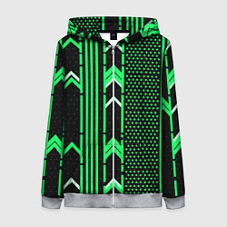 Толстовка на молнии женская Зелёные обои на чёрном фоне, цвет: 3D-меланж