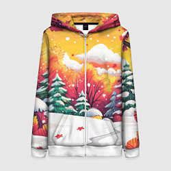 Толстовка на молнии женская Красно-желтые елочки, цвет: 3D-белый