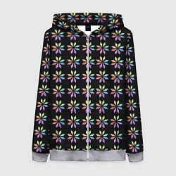 Толстовка на молнии женская Разноцветные звёзды на чёрном фоне, цвет: 3D-меланж