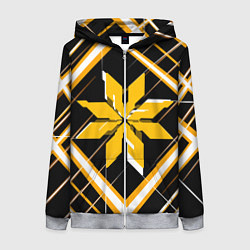 Толстовка на молнии женская Жёлто-белая звезда и полосы на чёрном фоне, цвет: 3D-меланж