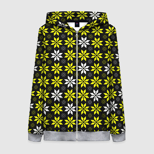 Женская толстовка на молнии Жёлто-белые звёзды на чёрном фоне / 3D-Меланж – фото 1