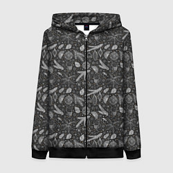 Толстовка на молнии женская Новогодние зимние украшения, цвет: 3D-черный