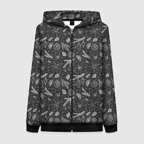 Женская толстовка на молнии Новогодние зимние украшения / 3D-Черный – фото 1