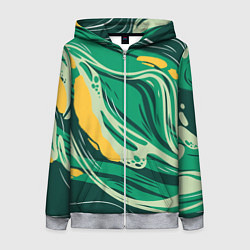 Толстовка на молнии женская Абстрактные полосы в зелёных тонах, цвет: 3D-меланж