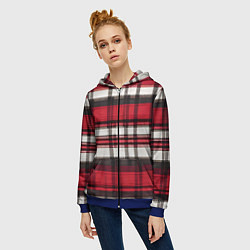 Толстовка на молнии женская Красно-белая ткань в клетку, цвет: 3D-синий — фото 2