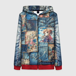 Толстовка на молнии женская Аниме влюбленные на пэчворк, цвет: 3D-красный