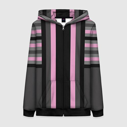 Женская толстовка на молнии Розово серый полосатый узор / 3D-Черный – фото 1
