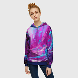 Толстовка на молнии женская Фиолетовая кислотная абстракция, цвет: 3D-синий — фото 2