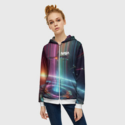 Толстовка на молнии женская Spaceship in the neon cosmos - nasa, цвет: 3D-белый — фото 2