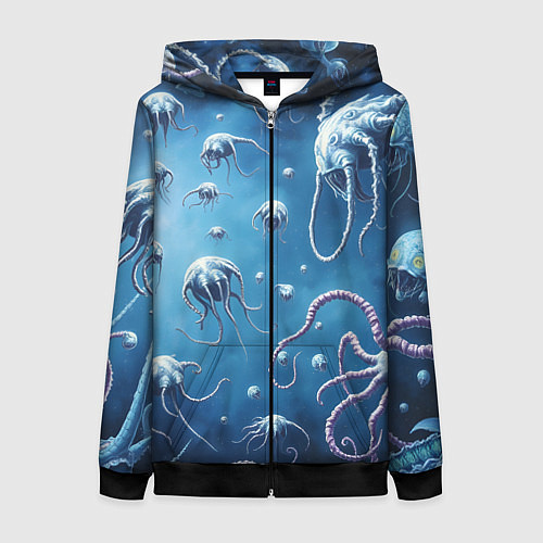 Женская толстовка на молнии Мир фантастических осьминогов / 3D-Черный – фото 1