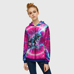 Толстовка на молнии женская Cyber tyrannosaurus is a cool skateboarder, цвет: 3D-синий — фото 2