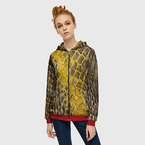 Женская толстовка на молнии Красивая кожа змеи / 3D-Красный – фото 3