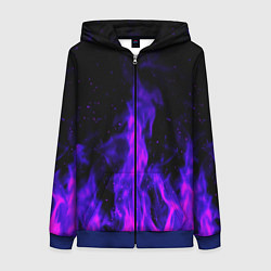 Толстовка на молнии женская Неоновый огонь на черном фоне, цвет: 3D-синий