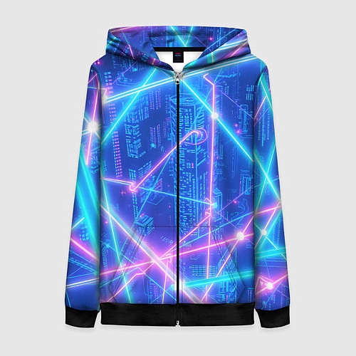 Женская толстовка на молнии Неоновые провода / 3D-Черный – фото 1