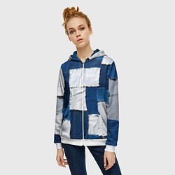 Толстовка на молнии женская Джинсовый пэчворк, цвет: 3D-белый — фото 2