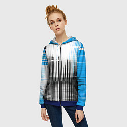 Толстовка на молнии женская Сине-чёрный гранж на белом фоне, цвет: 3D-синий — фото 2