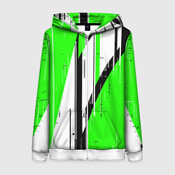 Женская толстовка на молнии Black and white vertical stripes on a green backgr