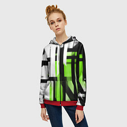 Толстовка на молнии женская Чёрно-зелёные вертикальные и горизонтальные полосы, цвет: 3D-красный — фото 2