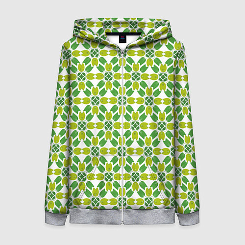 Женская толстовка на молнии Зелёные тюльпаны / 3D-Меланж – фото 1