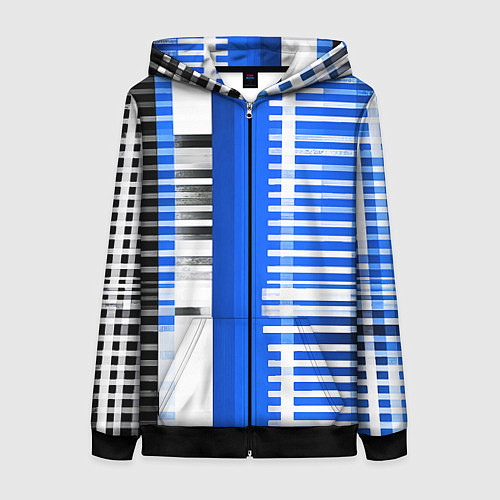 Женская толстовка на молнии White stripes on a black and blue background / 3D-Черный – фото 1