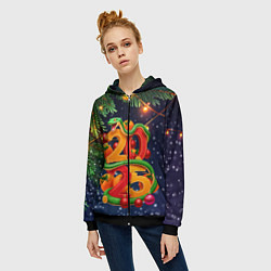 Толстовка на молнии женская Змея и мандарины 2025, цвет: 3D-черный — фото 2