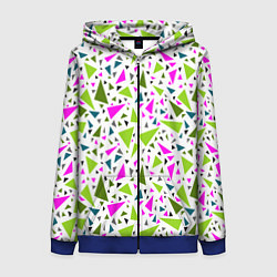 Толстовка на молнии женская Разноцветные неоновые треугольники на белом фоне, цвет: 3D-синий