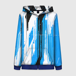 Толстовка на молнии женская Вертикальные чёрно-белые линии на синем фоне, цвет: 3D-синий