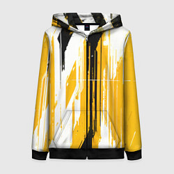 Толстовка на молнии женская Вертикальные чёрно-белые линии на жёлтом фоне, цвет: 3D-черный