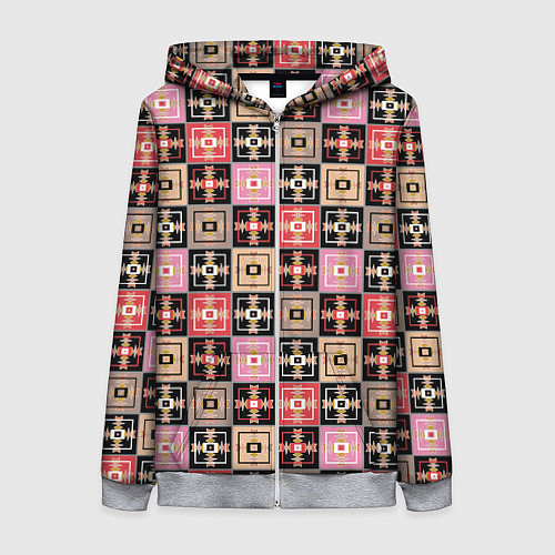 Женская толстовка на молнии Разноцветная плитка с геометрическим рисунком / 3D-Меланж – фото 1