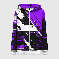 Женская толстовка на молнии Diagonal black and white stripes on a purple backg