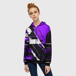 Толстовка на молнии женская Diagonal black and white stripes on a purple backg, цвет: 3D-черный — фото 2