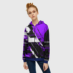 Толстовка на молнии женская Diagonal black and white stripes on a purple backg, цвет: 3D-синий — фото 2